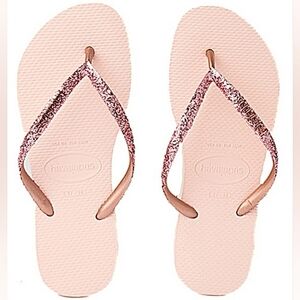 Havaianas Ballet Rose Slim Glitter Flip Flops Women's 11/12 Sandals Beach Summer